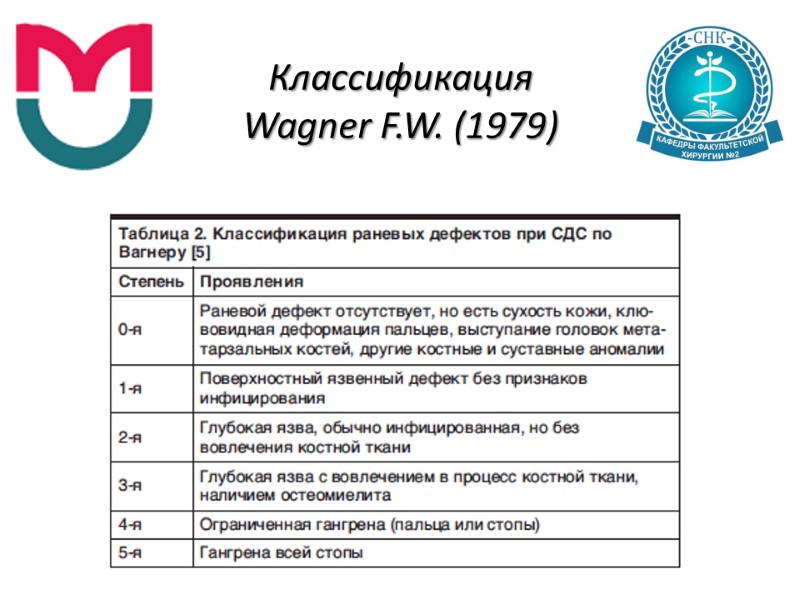 Классификация Wagner F.W. (1979)